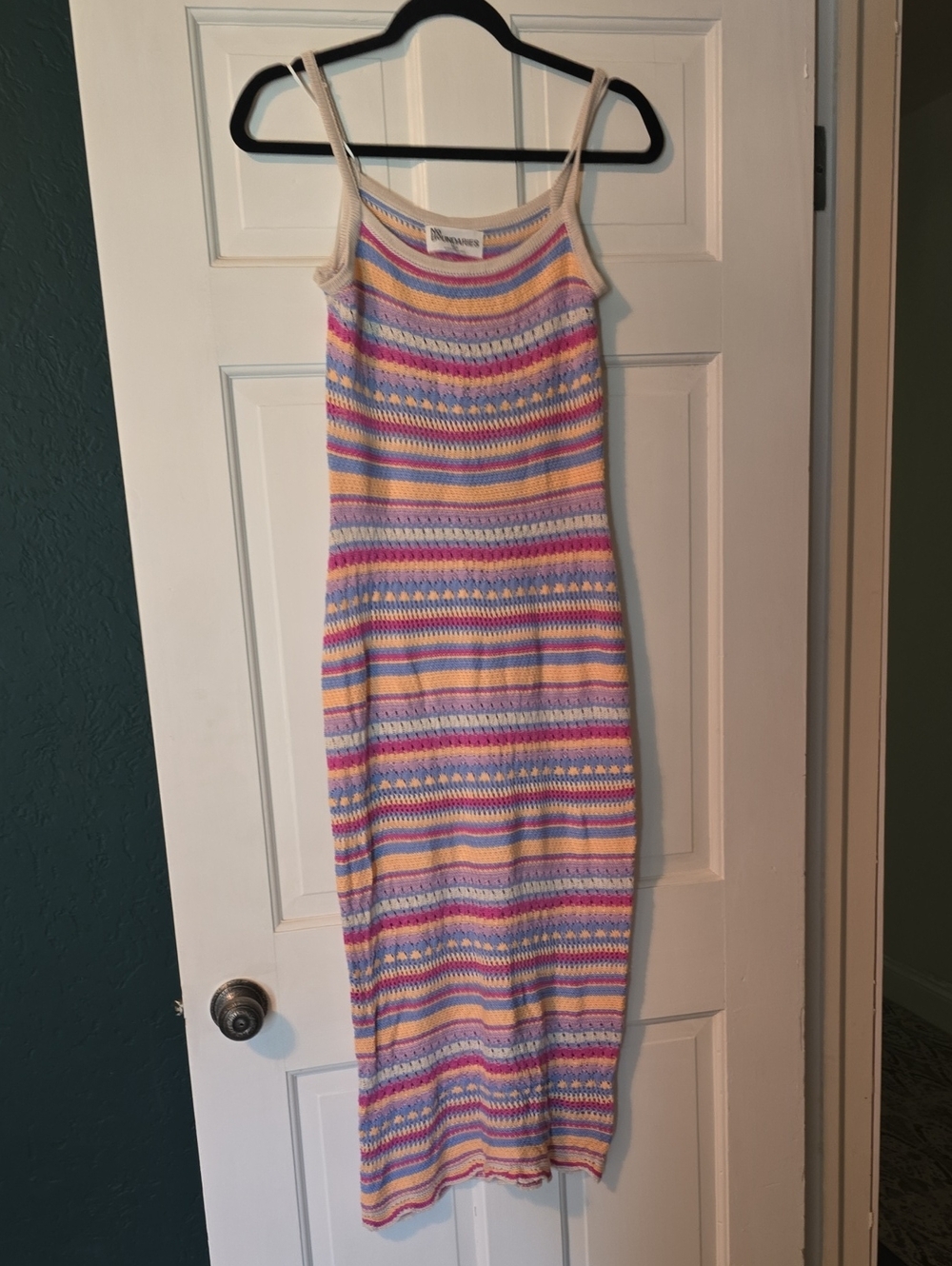 No Boundaries Pastel Striped Knit Midi Dress - Pink, Purple, Yellow, Cream